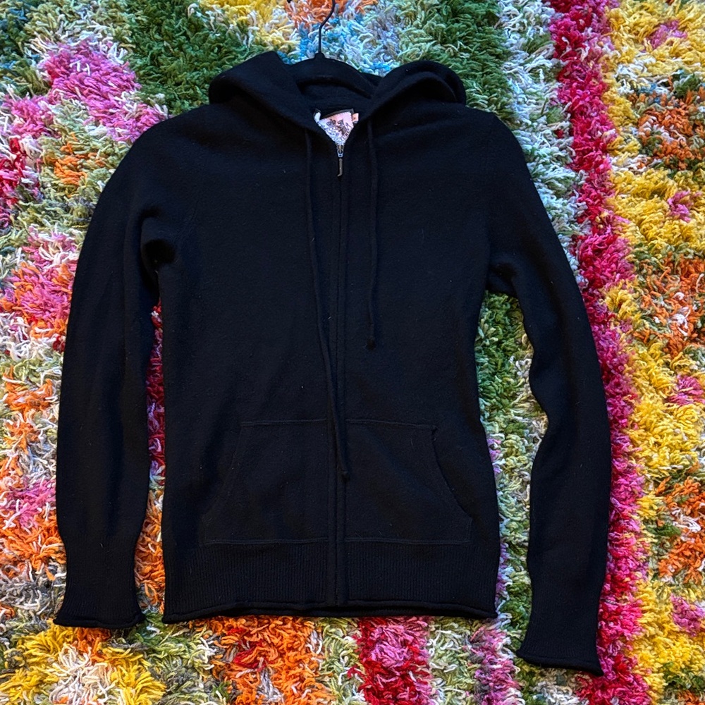 Juicy Couture 100% Cashmere Black Heart Hoodie with J Zipper